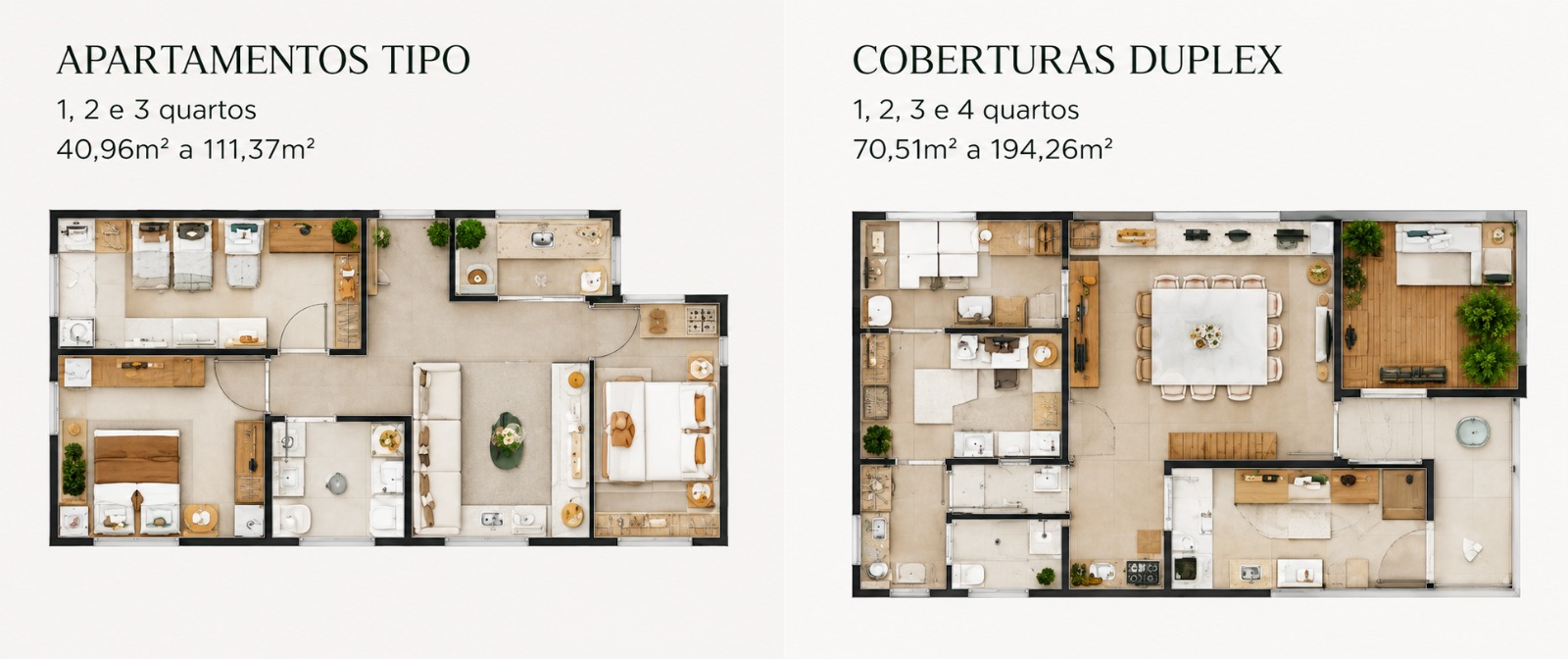 Plantas dos apartamentos e coberturas duplex do Symphony Flamengo no Rio de Janeiro