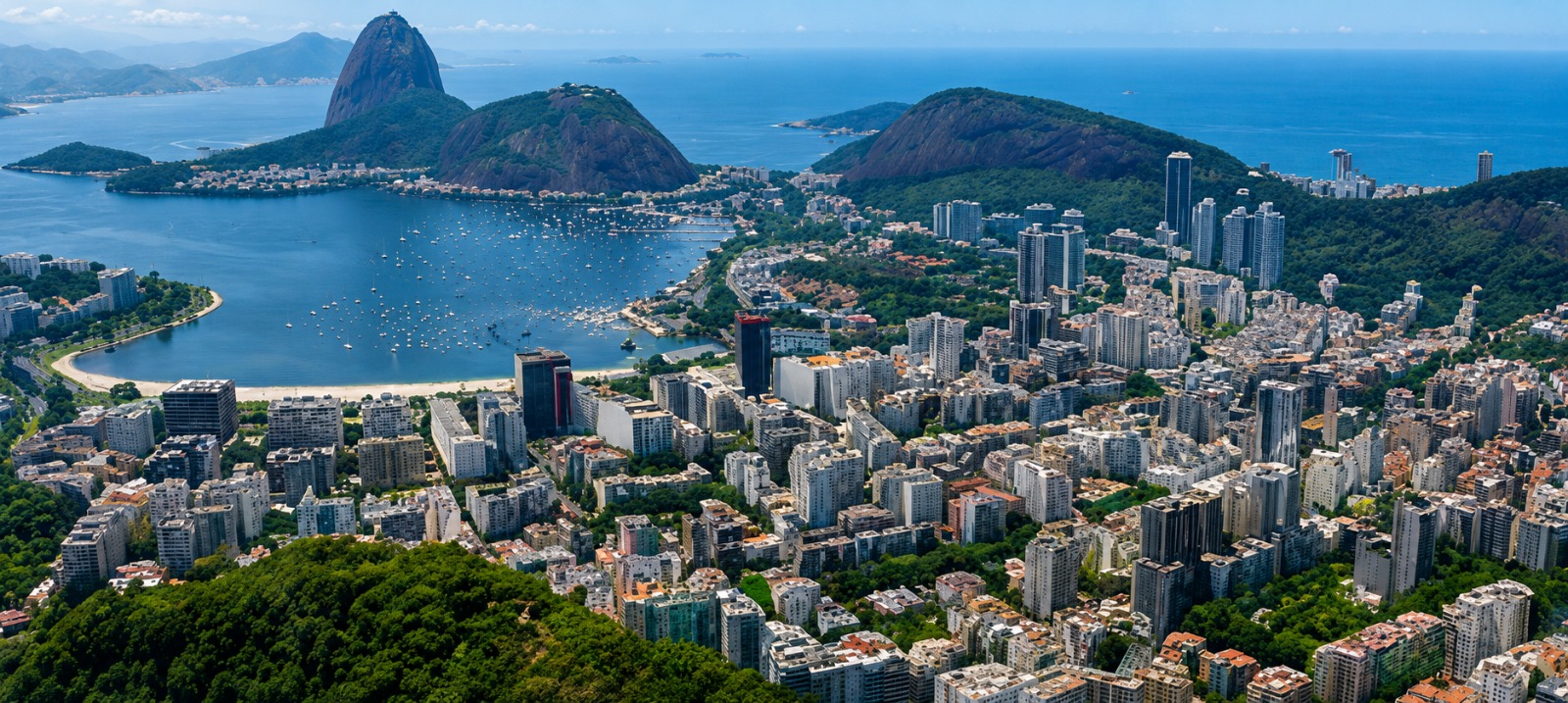Vista aérea da Zona Sul do Rio de Janeiro próxima ao Symphony Flamengo