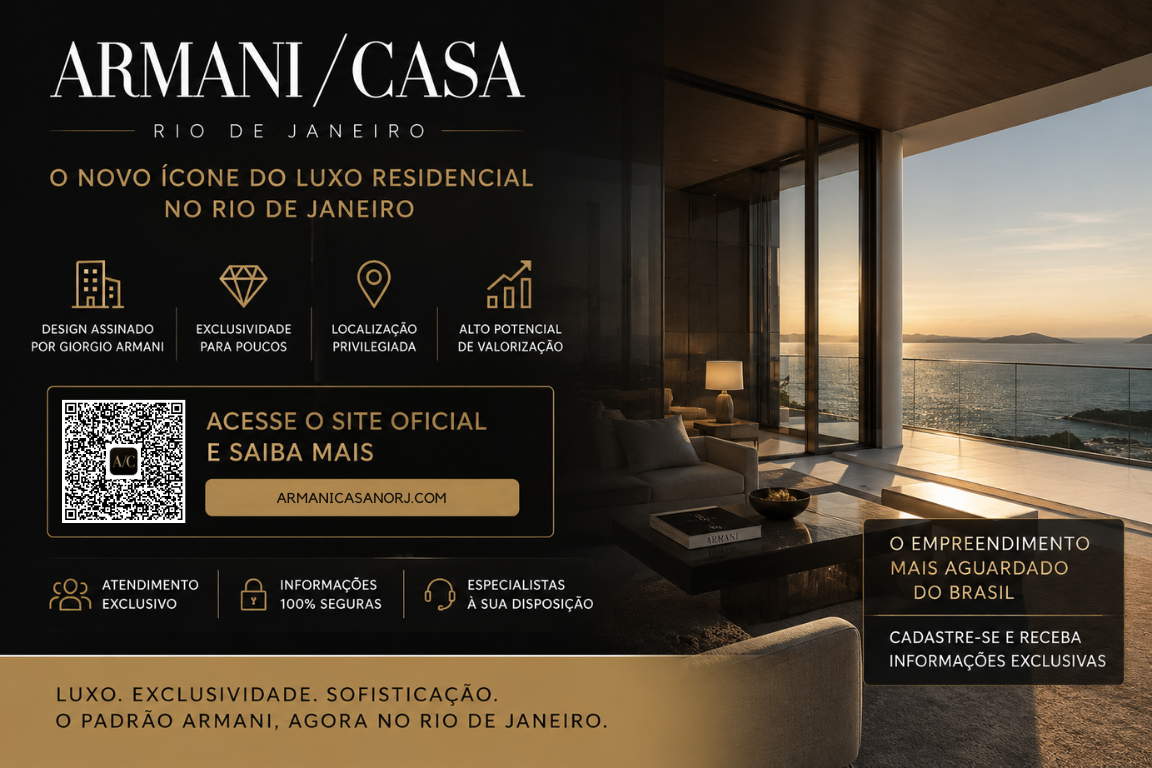 Armani Casa Rio de Janeiro destacando empreendimento de luxo assinado por Giorgio Armani com vista panorâmica para o mar e arquitetura exclusiva.